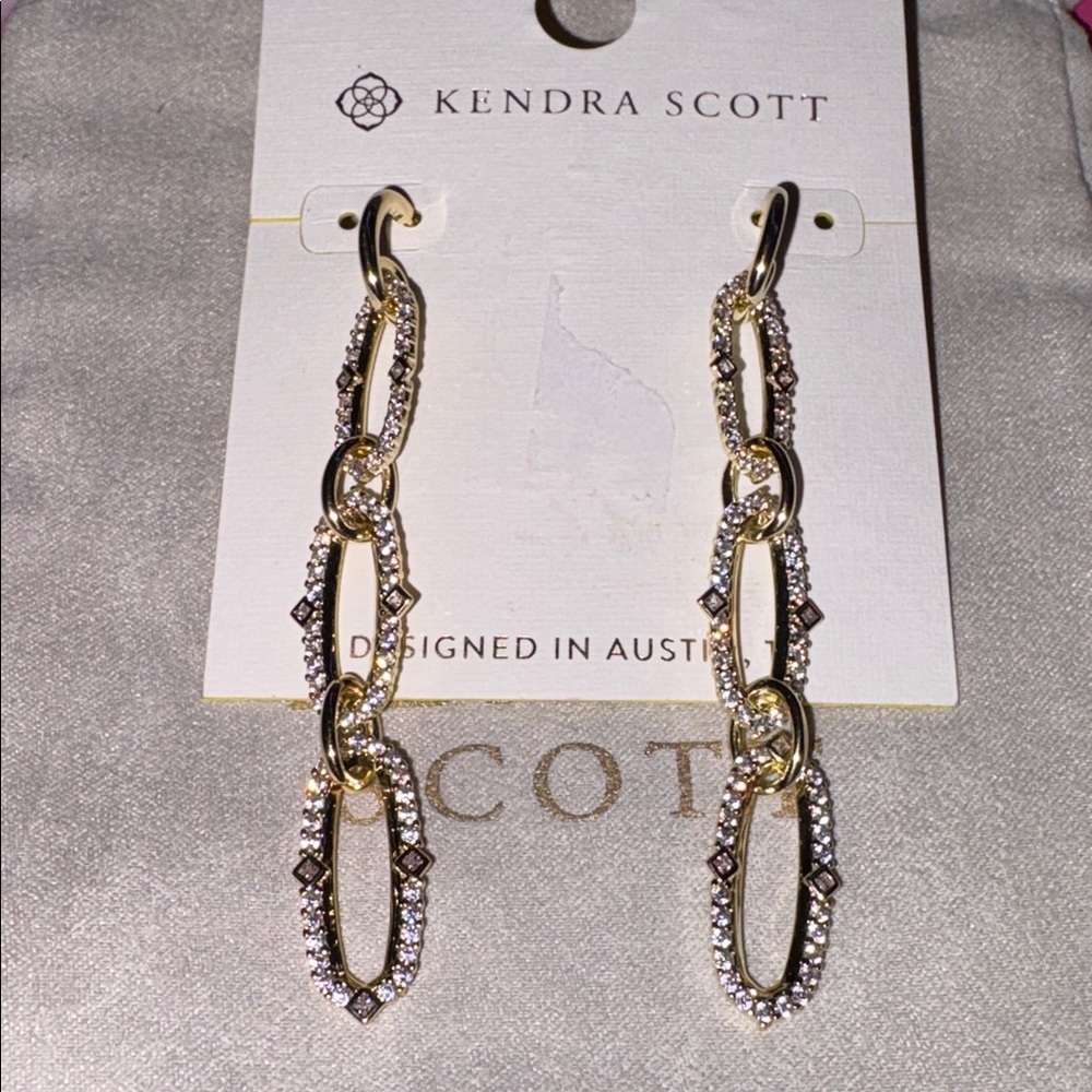 Kendra Scott Gold and CZ Stone Drop earrings new - Picture 4 of 7